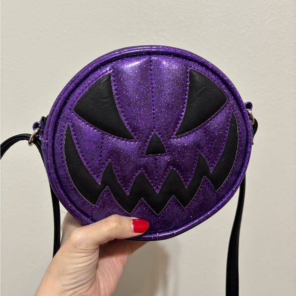 Handbags - Purple and Black Small Love Pain and Stitches Pumpkin Bag